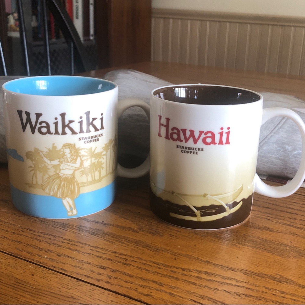 Starbucks Waikiki and Hawaii Mugs - Blue and Brown